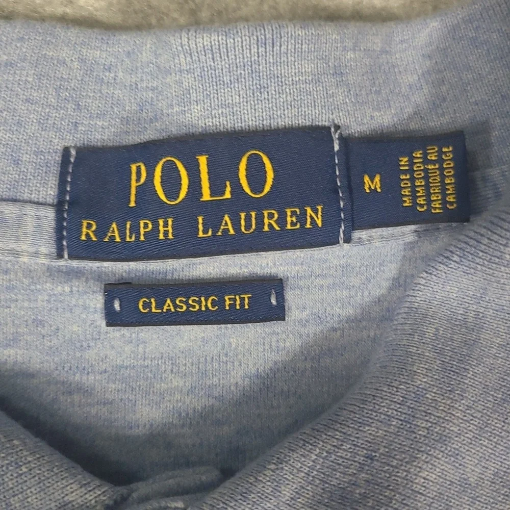 Polo Ralph Lauren Mens Heathered Blue Classic Fit Short Sleeve‎ Polo Medium